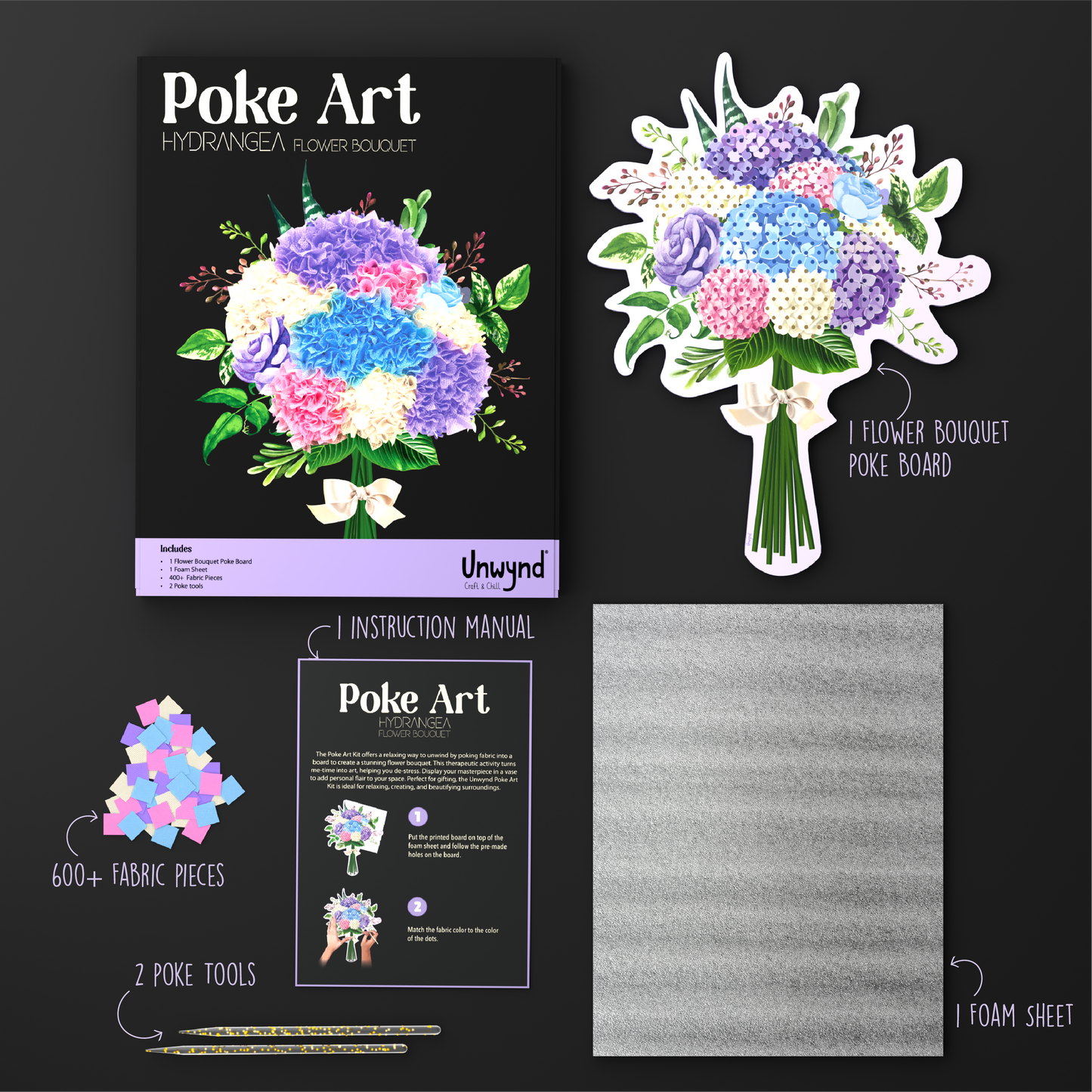 Unwynd – Poke Art Hydrangea Flower Bouquet Craft Kit